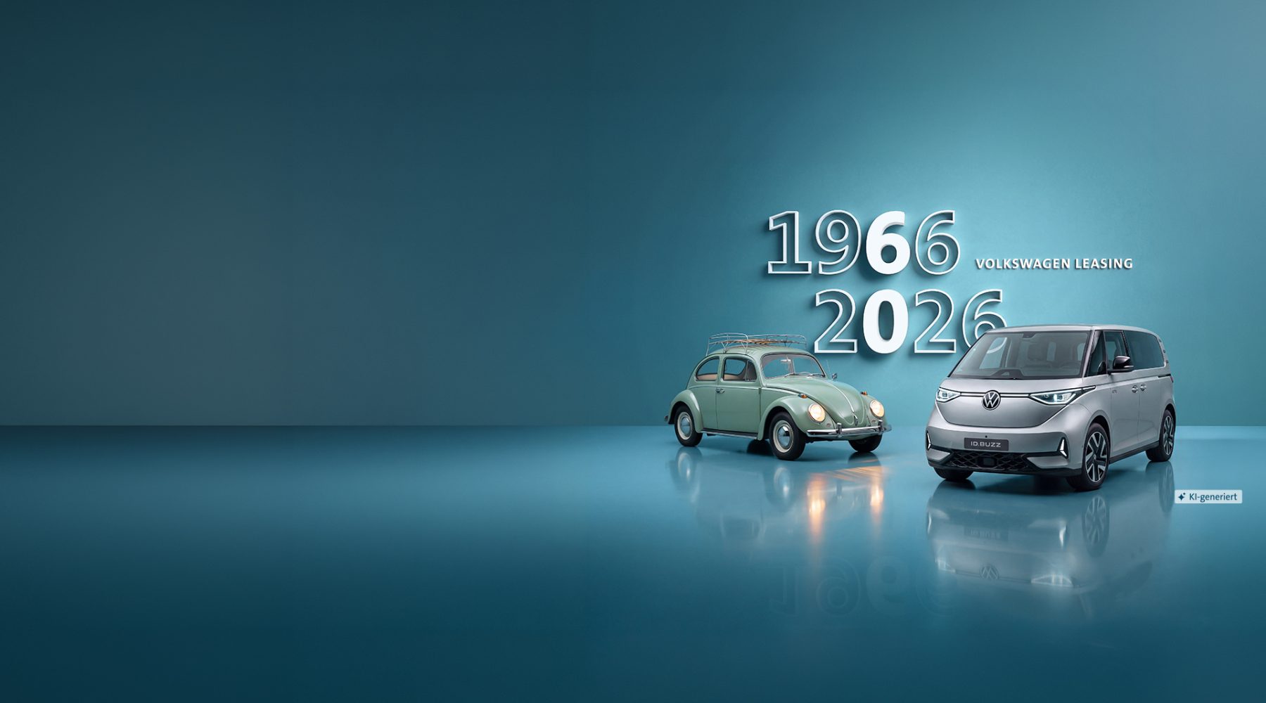 Zwei VW Fahrzeuge auf blauer Fläche
